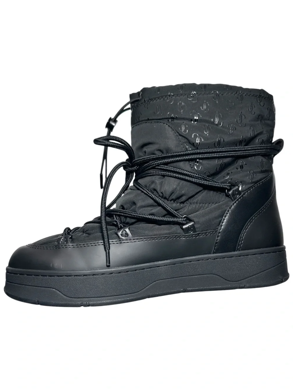 Jimmy Choo Black Wanaka Logo Shell Leather Snow Ankle Boots size 40.5 US 10.5